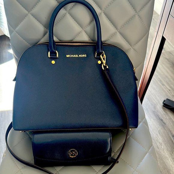 MICHAEL Michael Kors Handbags - Michael Kors navy satchel bag with Crossbody strap with matching navy wallet